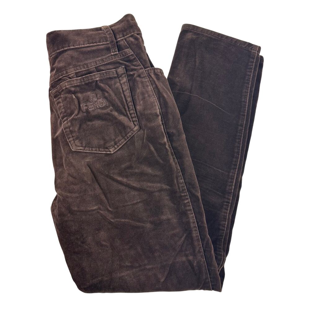 Vintage Fendi Womens High Rise Velvet Velour Straight Leg Brown Trouser Pants